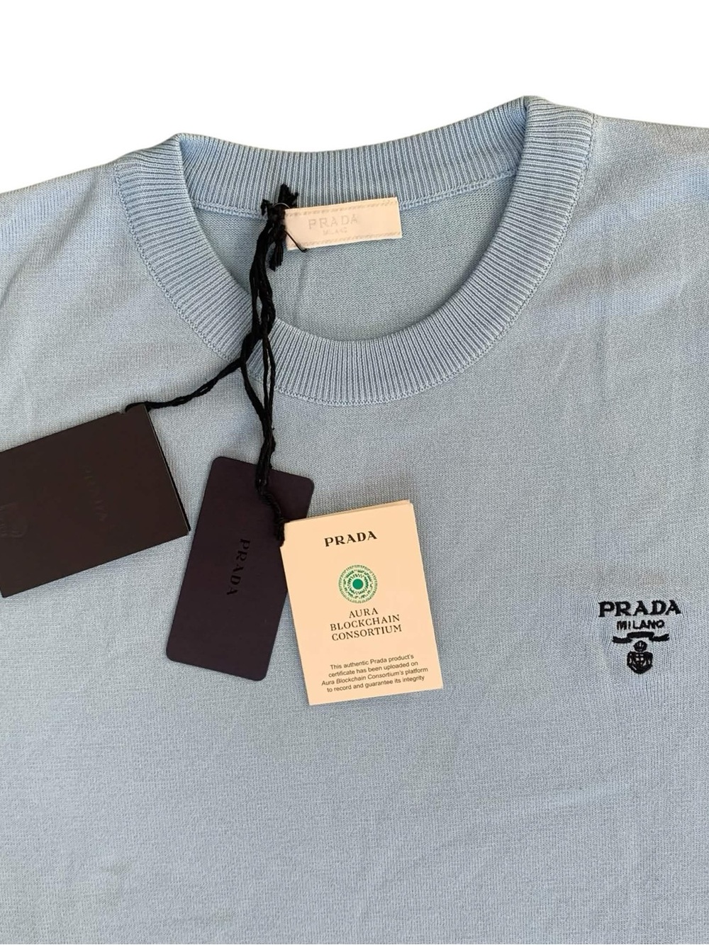 Prada Light Blue Crewneck Sweatshirt with Black Logo - Picture 3 of 6